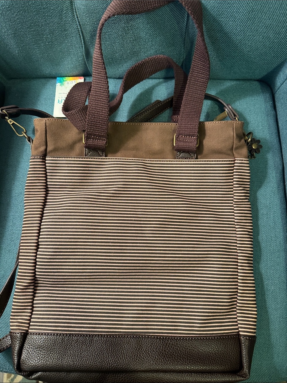 Chala Brown Striped Tote with Pastel Unicorn Applique - Picture 3 of 8